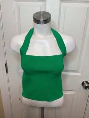 Alice & Olivia Light Green Emerald Ribbed Halter Top NWT $250, Size L